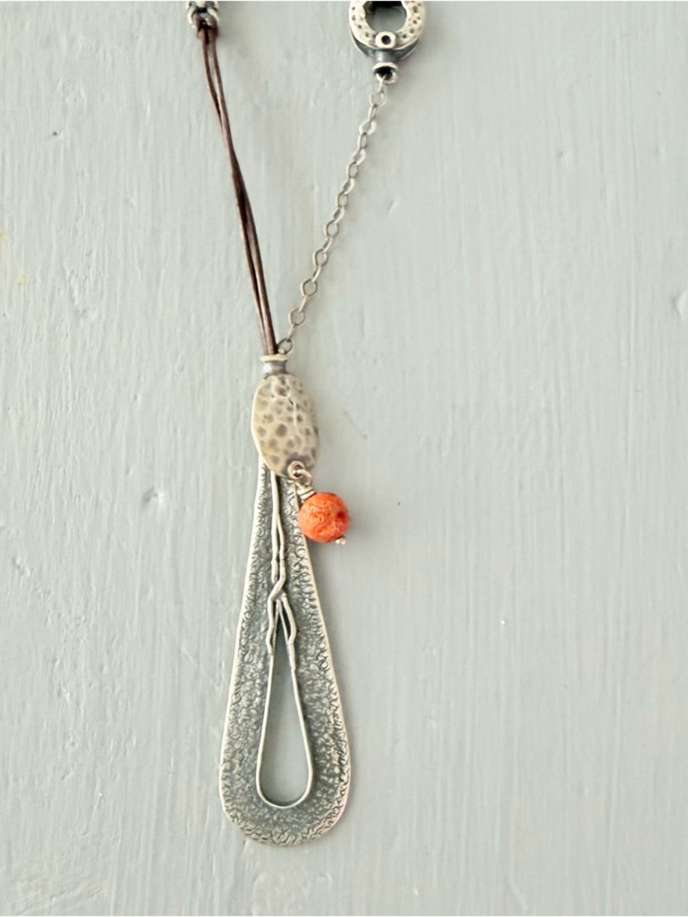 Silpada 925 Sterling Silver Beaded Pendant Leather Necklace - Picture 6 of 10